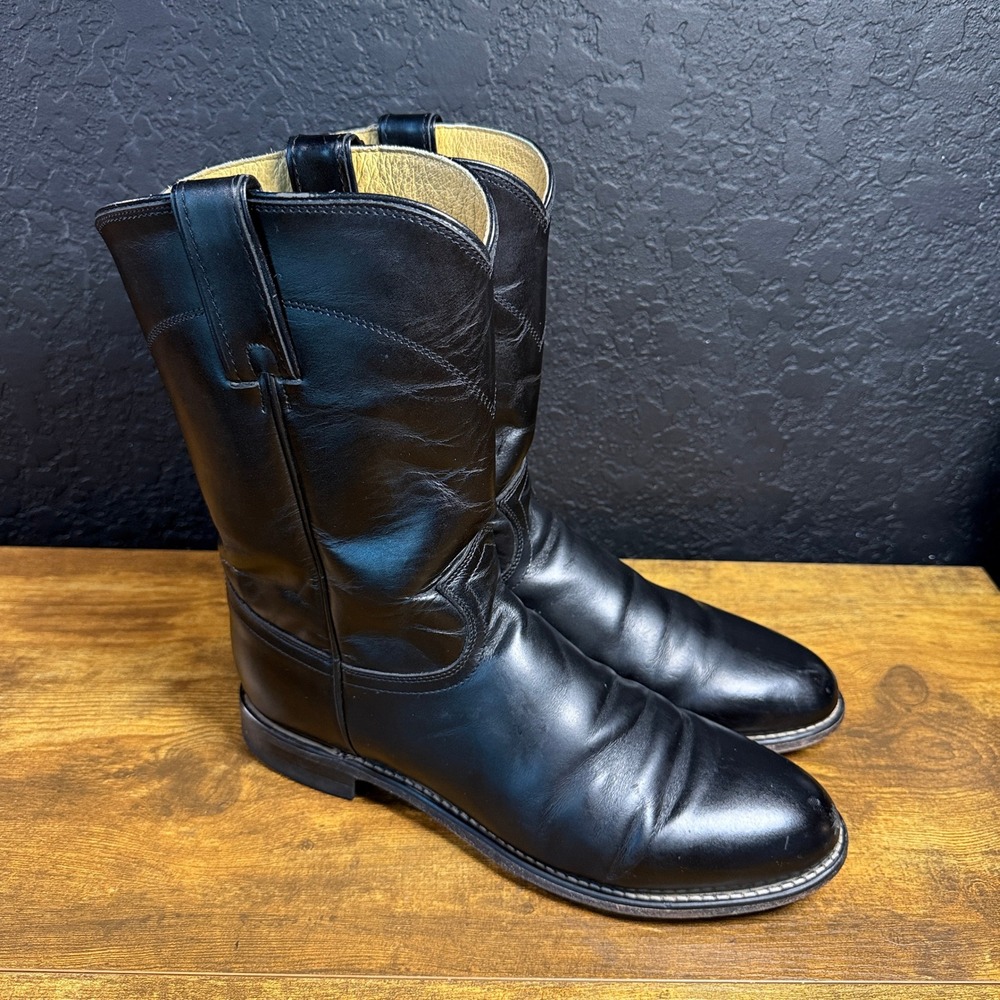 Justin 3133 Black Leather Western Roper Boots Mens 9.5D